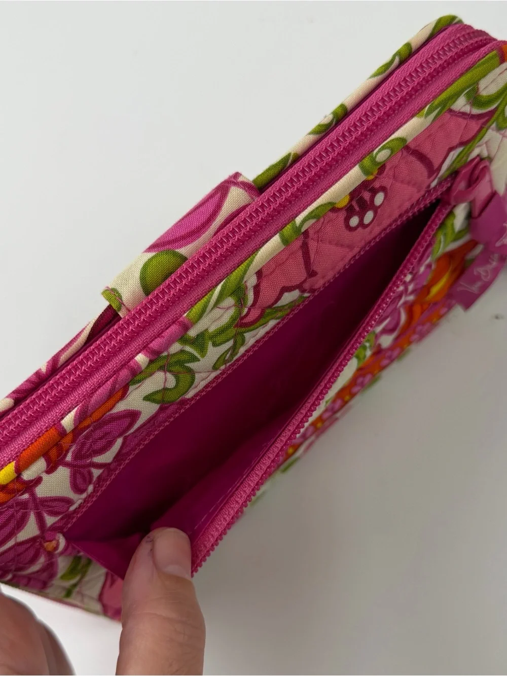 Vera Bradley Wallet Womens Pink Orange Floral Zip Turn Lock Lilli Bell Retired